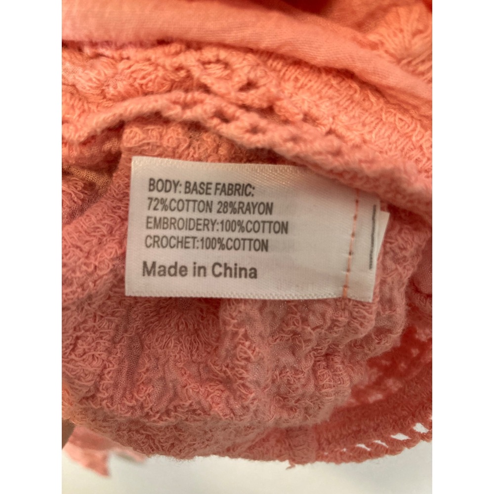 Boho Lane Bryant Womens 18/20 Coral Peach Embroidered Crochet Tie Front Blouse - Picture 4 of 10